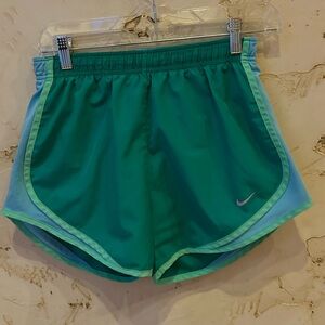Nike Dri-Fit Green Blue Brief Lined Running Shorts Size Small Drawstring Pocket